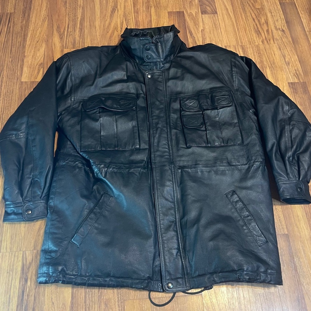 Phase 2 Leather Field Jacket Mens XL Black Utility Moto Biker Coat Heavyweight